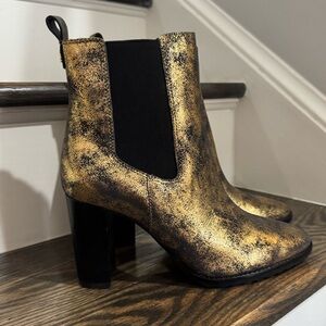 Ralph Lauren Women's Mylah Stretch Ankle Chelsea Boots -Gold Bronze New 9.5